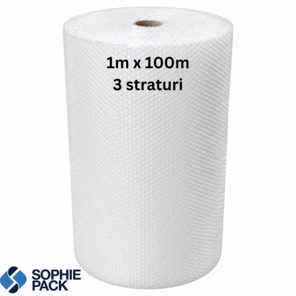 1m x 100m, 3 straturi, trn, folie cu bule, rola